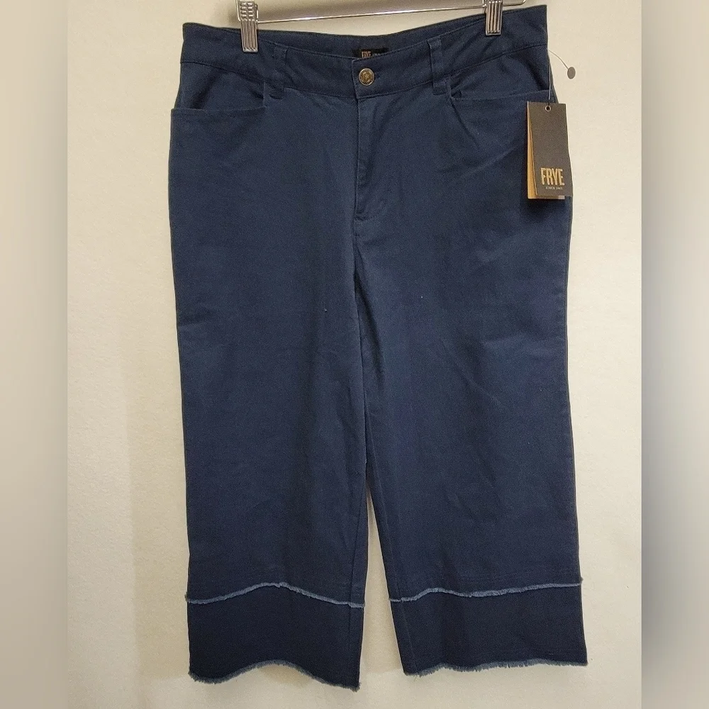 FRYE AND CO. Nightfall Navy Wide Leg Highrise Rough Hem Crop Jean Womens Size 10